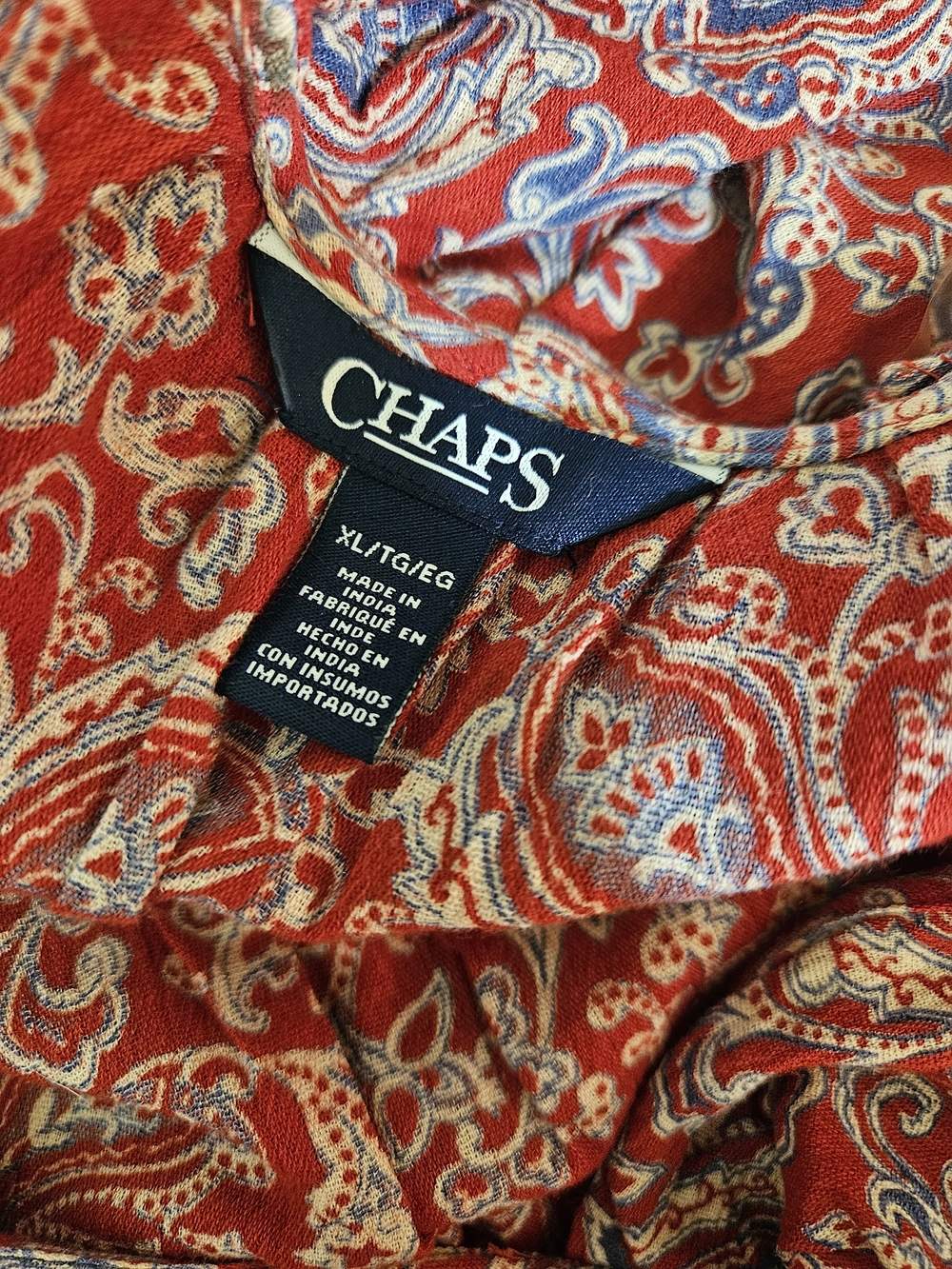 Chaps Red Paisley Ruffle Front Blouse - Picture 3 of 3